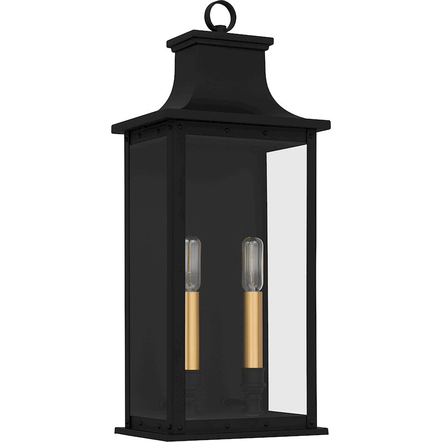 Abernathy 2Lt Outdoor Lantern, Black/Clear Tempered Glass