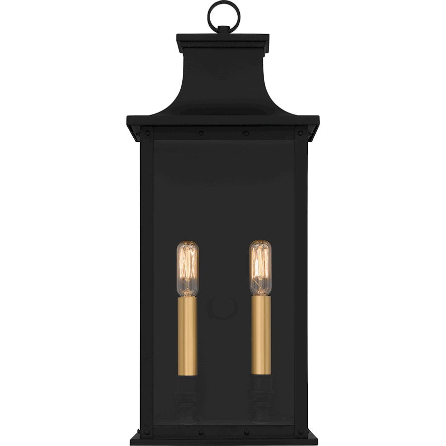 Abernathy 2Lt Outdoor Lantern, Black/Clear Tempered Glass