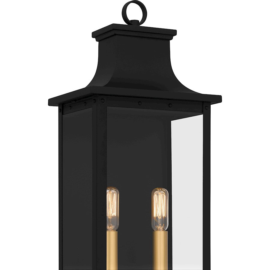 Abernathy 2Lt Outdoor Lantern, Black/Clear Tempered Glass