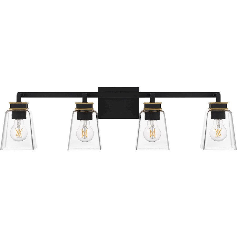 Almany 4 Light Bath Light, Matte Black/Clear Glass