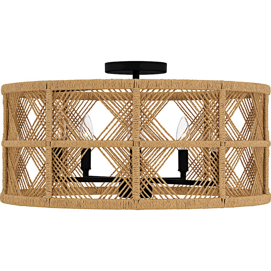 Axford 5Light Semi-Flush Mount, Matte Black/Natural Rope