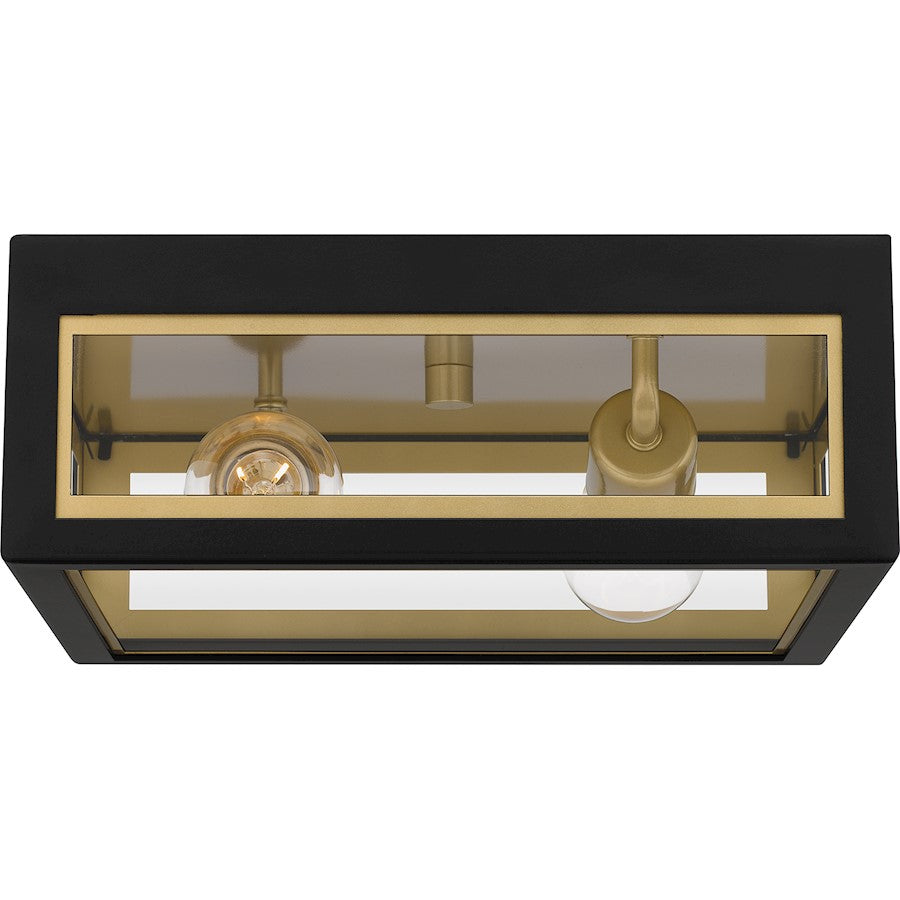 Bourbon 2 Light Outdoor Flush Mount, Black/Clear Glass