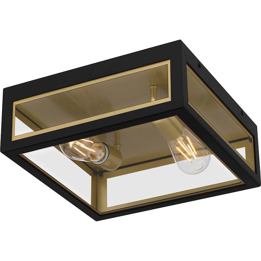 Bourbon 2 Light Outdoor Flush Mount, Black/Clear Glass