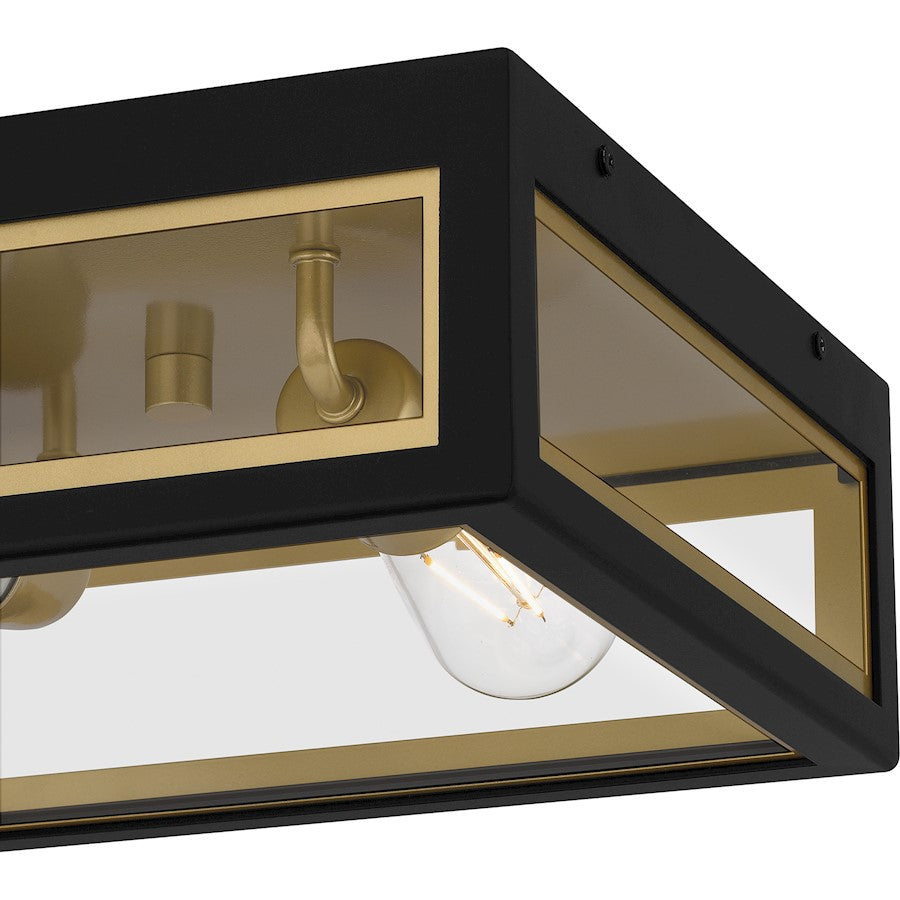 Bourbon 2 Light Outdoor Flush Mount, Black/Clear Glass