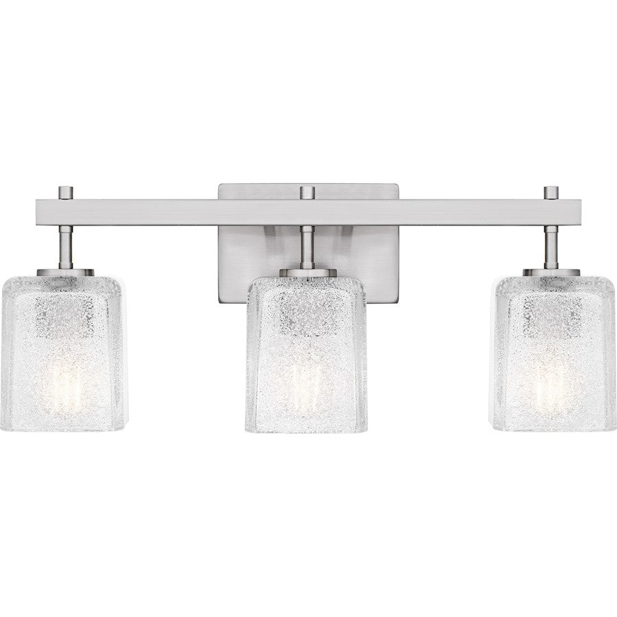 Quoizel Brenthouse 3Lt Bath Light, Nickel/Clear/Sand Spray Inside - BTH8622BN