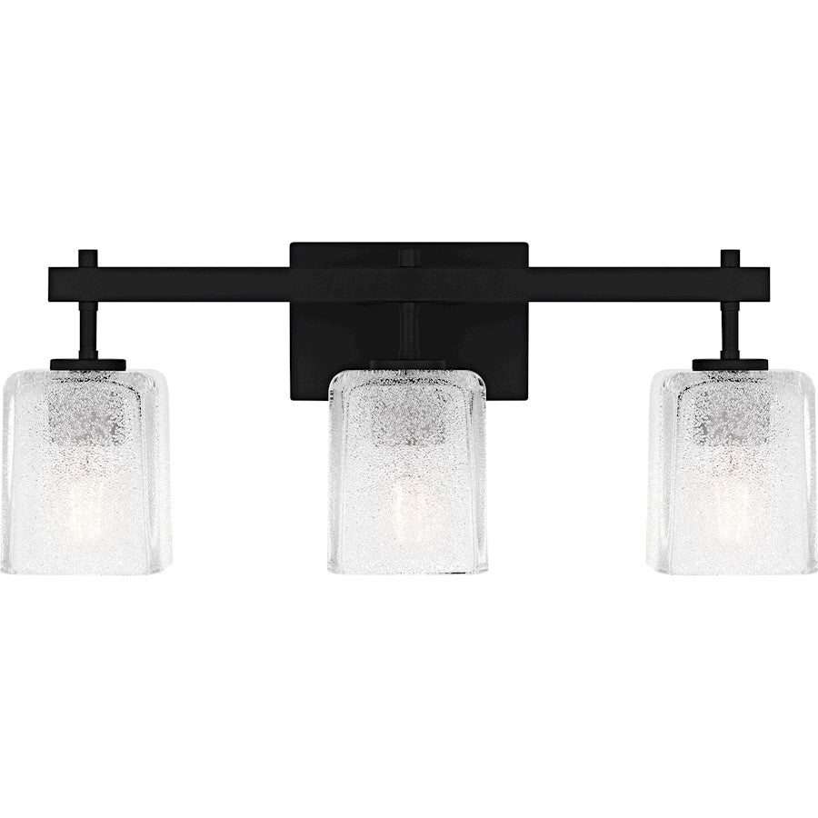Quoizel Brenthouse 3Lt Bath Light, Black/Clear/Sand Spray Inside - BTH8622MBK