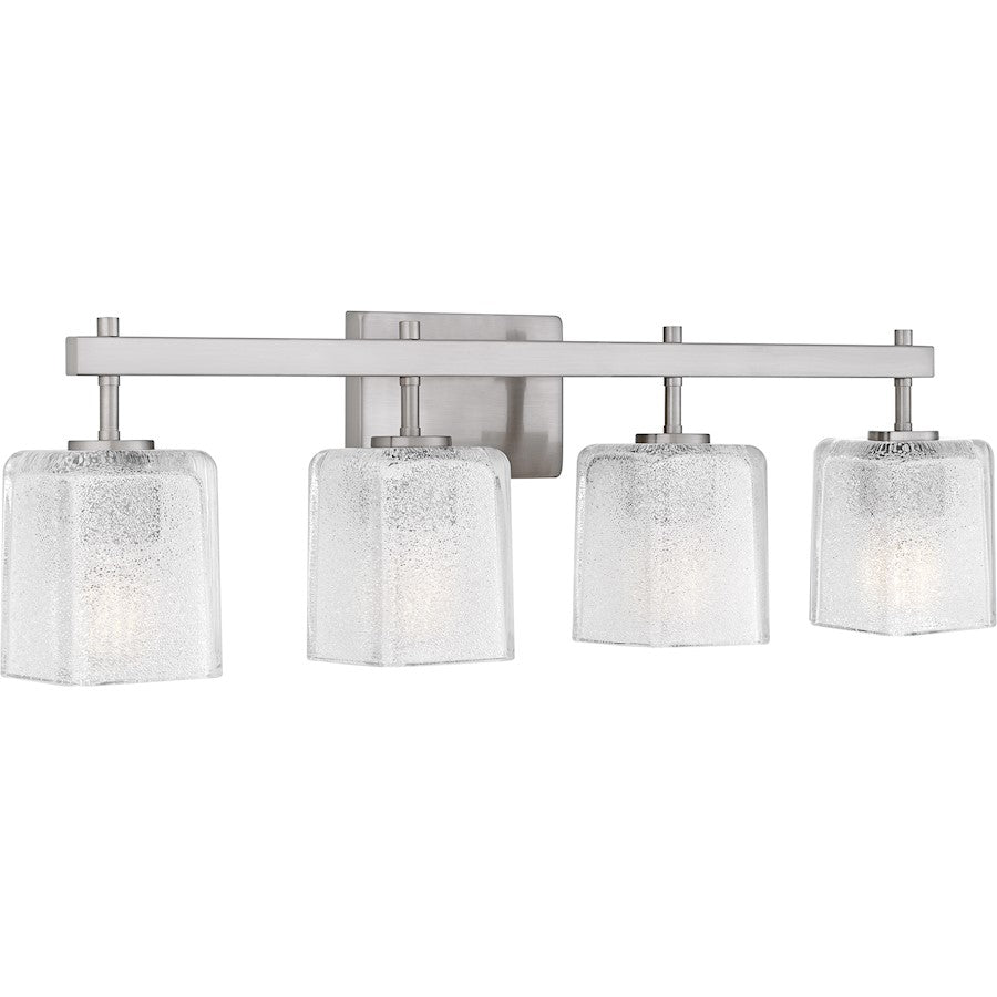 Brenthouse 4Lt Bath Light, Nickel/Clear/Sand Spray Inside