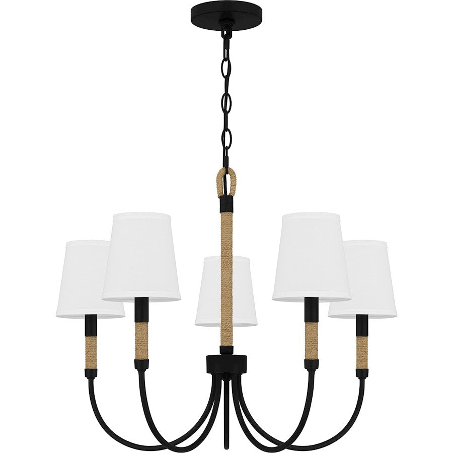 Bayside 5 Light Chandelier, Matte Black/White Fabric