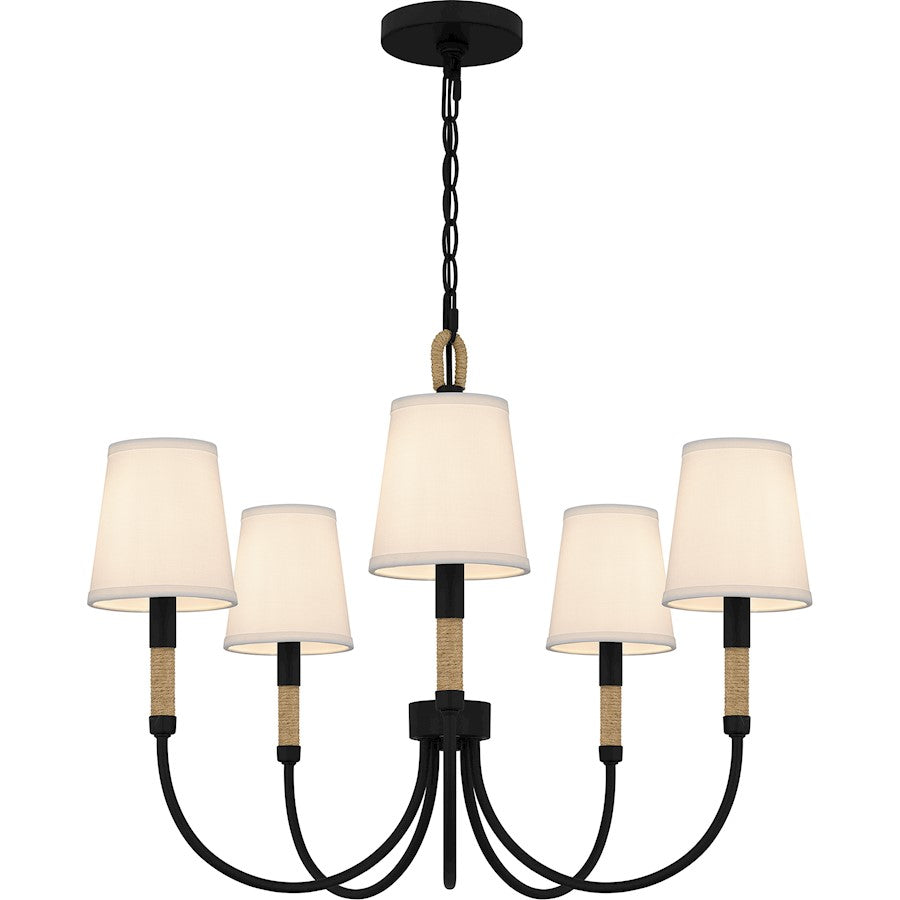 Bayside 5 Light Chandelier, Matte Black/White Fabric
