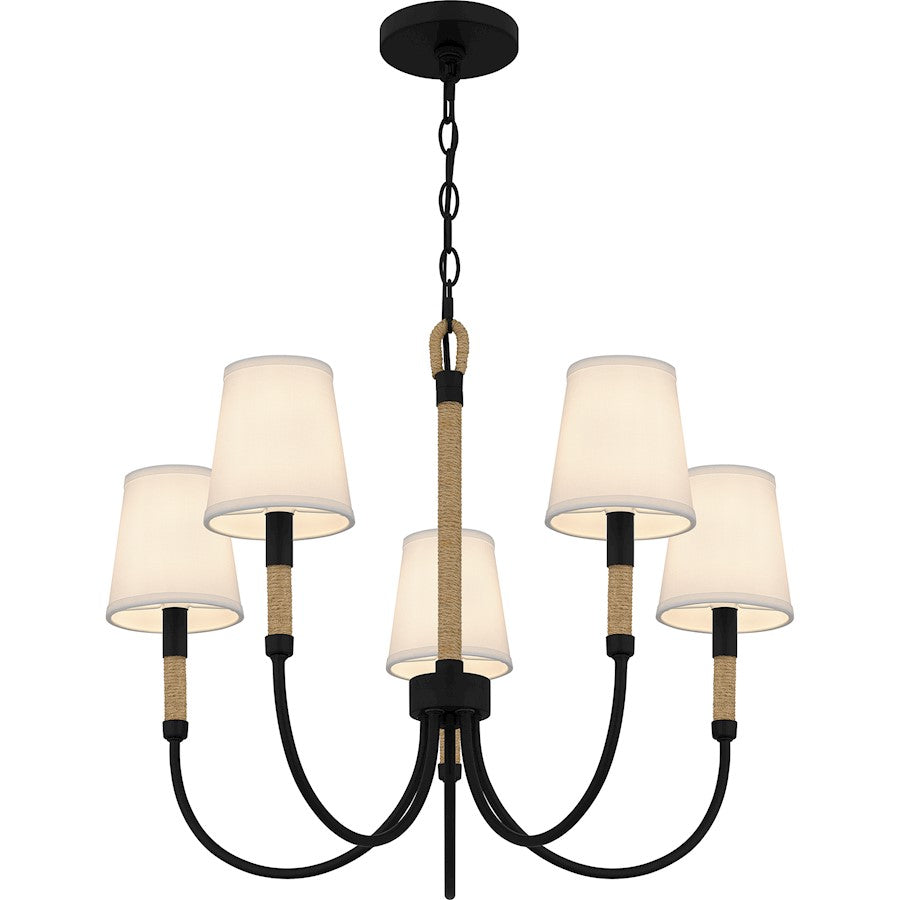 Bayside 5 Light Chandelier, Matte Black/White Fabric