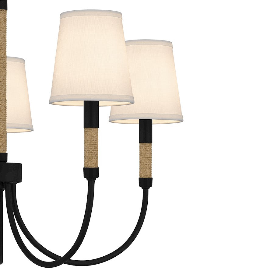 Bayside 5 Light Chandelier, Matte Black/White Fabric