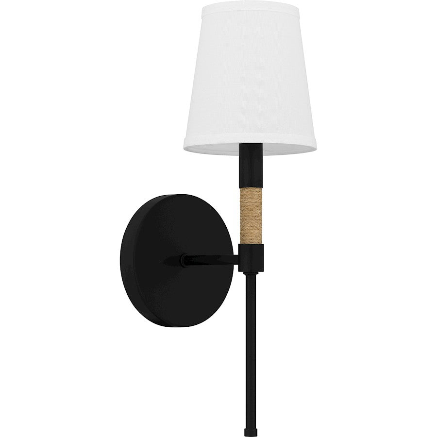 Bayside 1 Light Wall Sconce, Matte Black/White Fabric