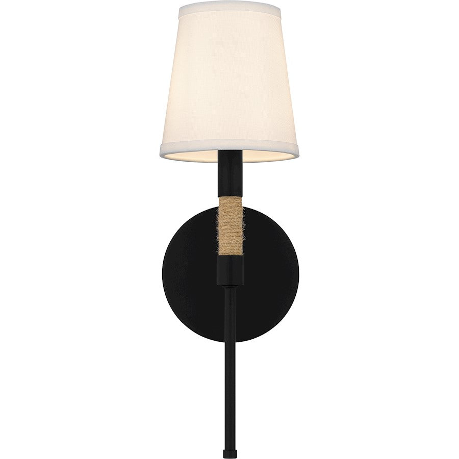 Bayside 1 Light Wall Sconce, Matte Black/White Fabric