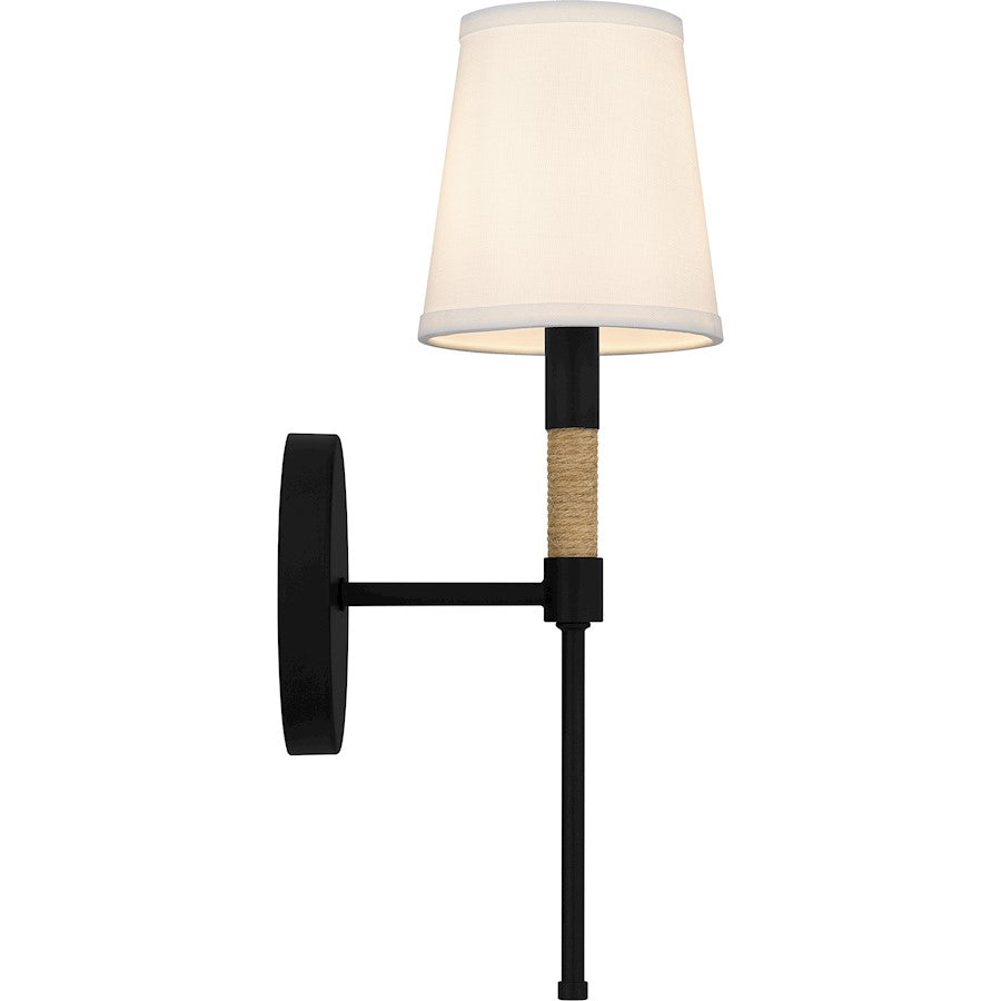 Bayside 1 Light Wall Sconce, Matte Black/White Fabric