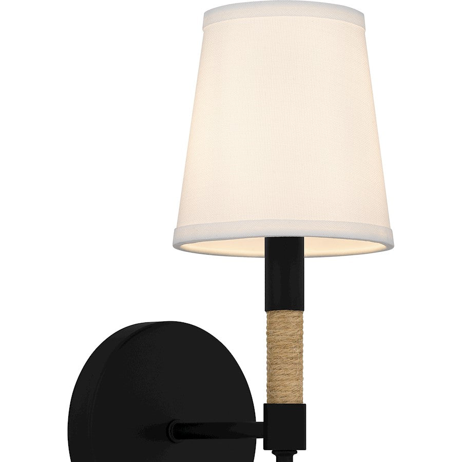 Bayside 1 Light Wall Sconce, Matte Black/White Fabric