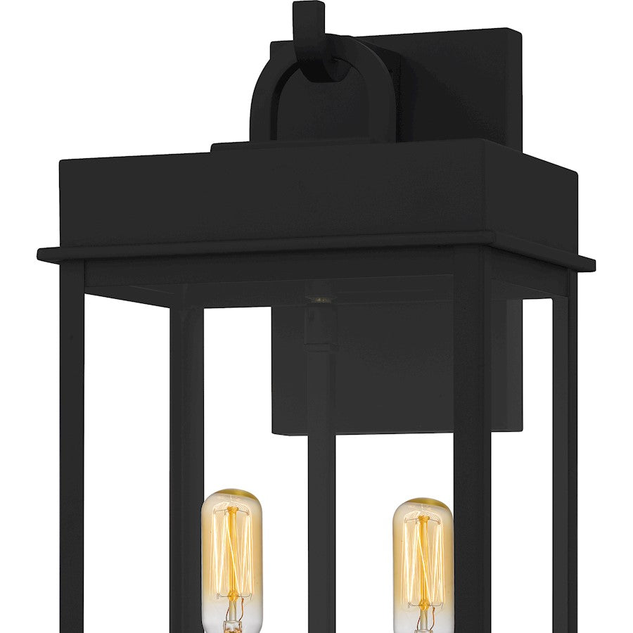 Carmen 2Lt 16" Outdoor Lantern, Black/Clear/Tempered Panel