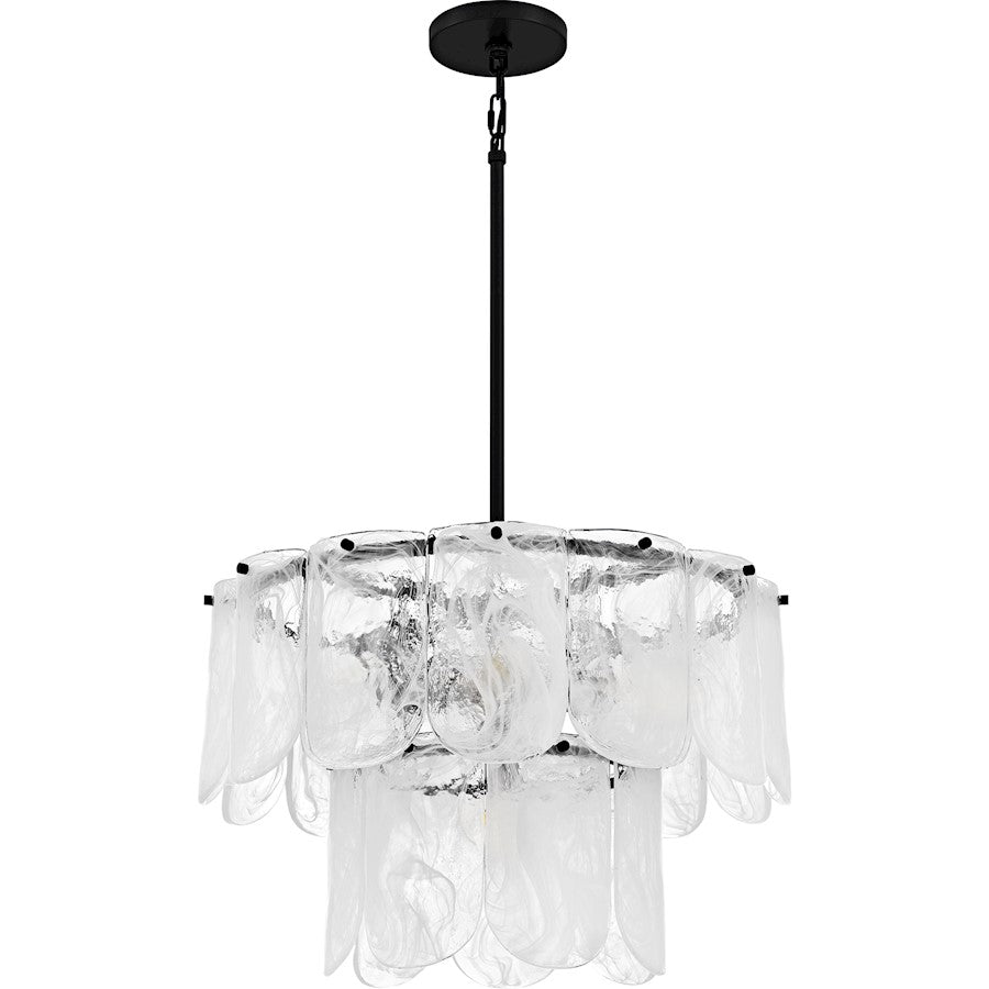 Cassidy 5Light Pendant, Matte Black/White Swirl Glass