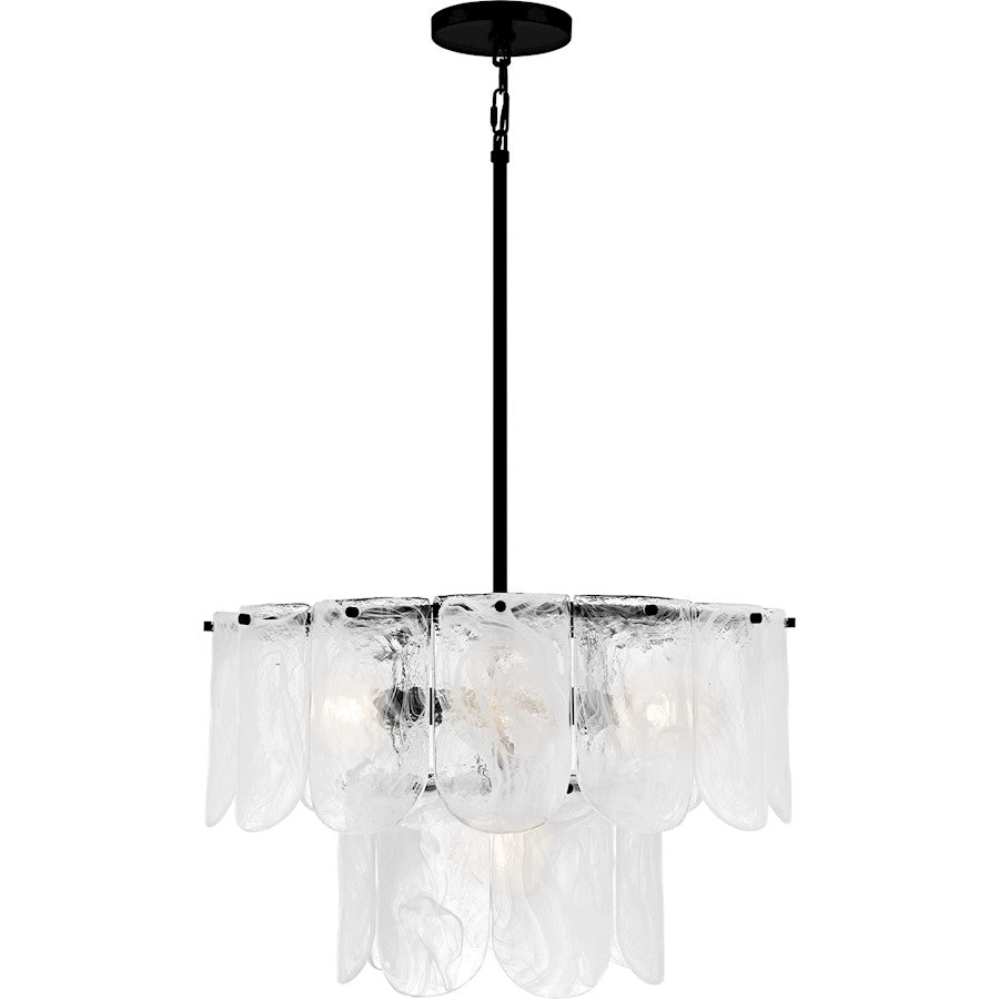 Cassidy 5Light Pendant, Matte Black/White Swirl Glass