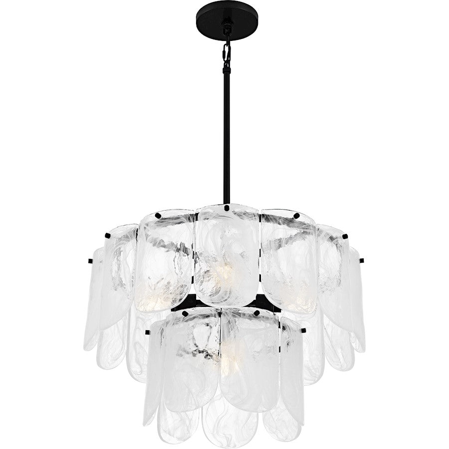 Cassidy 5Light Pendant, Matte Black/White Swirl Glass