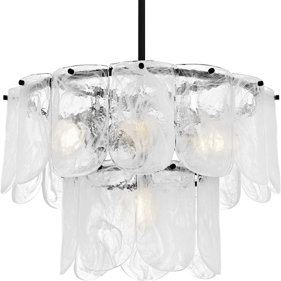 Cassidy 5Light Pendant, Matte Black/White Swirl Glass