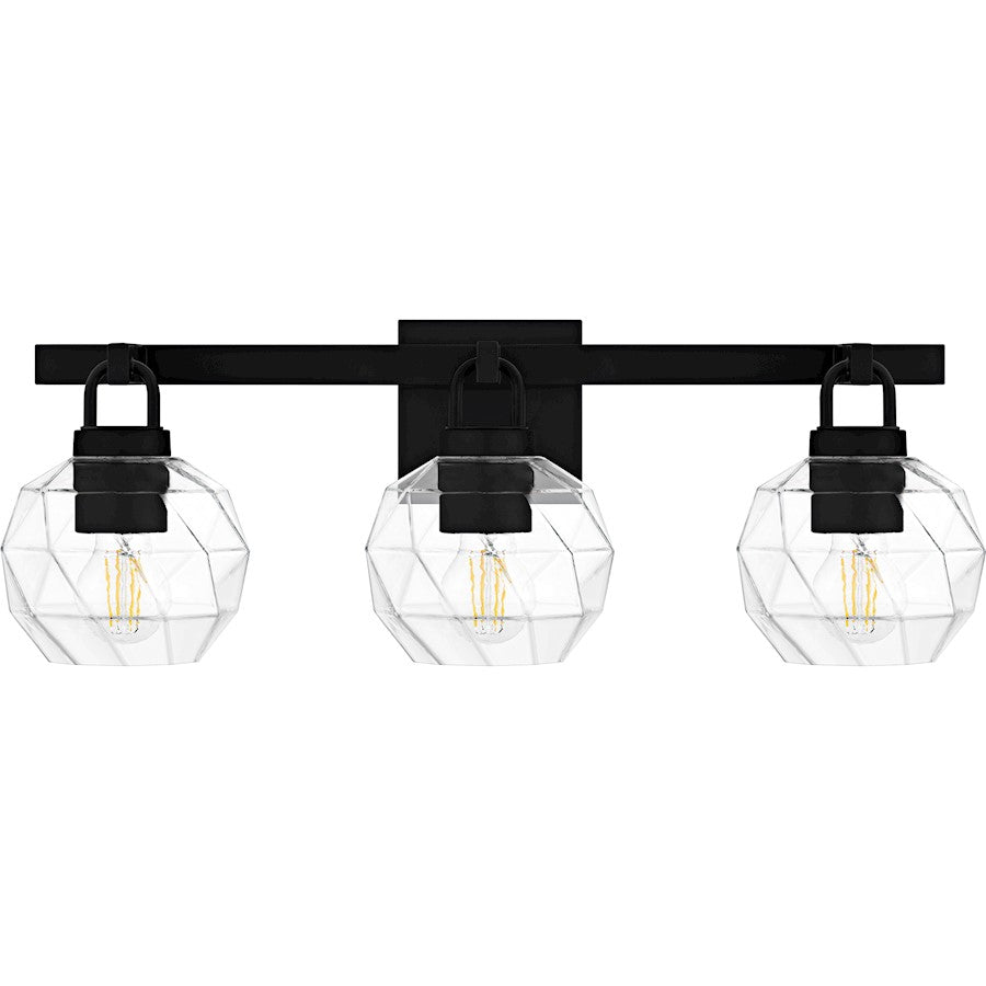 Celina 3Light Bath Light, Matte Black/Clear Faceted Glass