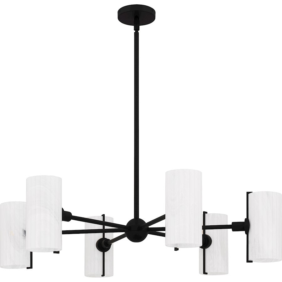 Curran 6Lt Chandelier, Black/Clear Ribbed Swirl