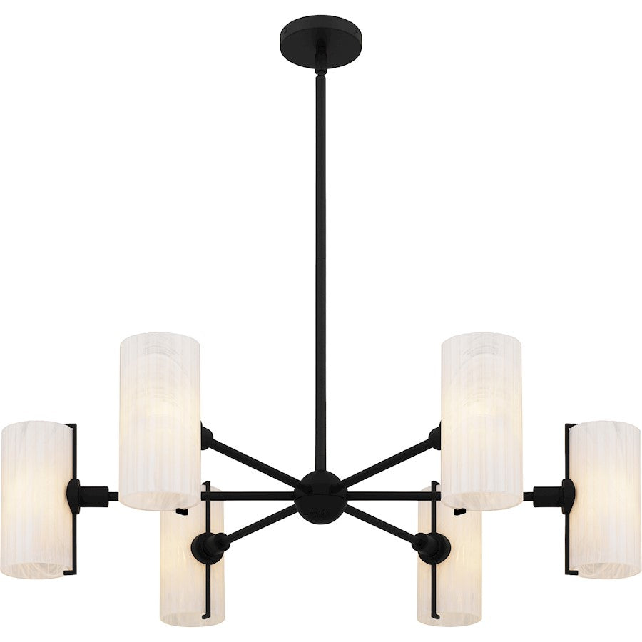 Curran 6Lt Chandelier, Black/Clear Ribbed Swirl