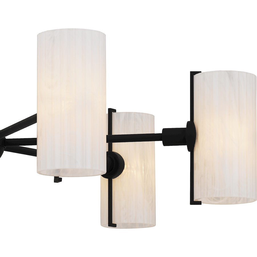 Curran 6Lt Chandelier, Black/Clear Ribbed Swirl