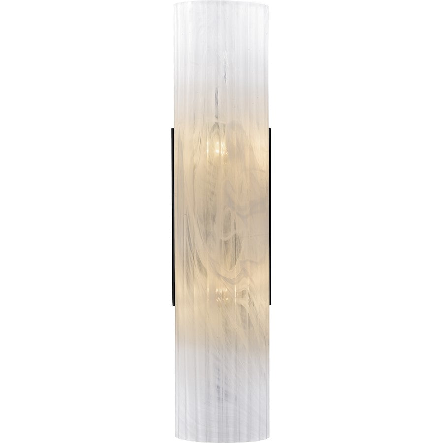 Curran 2Lt Wall Sconce, Black/Clear Ribbed Swirl