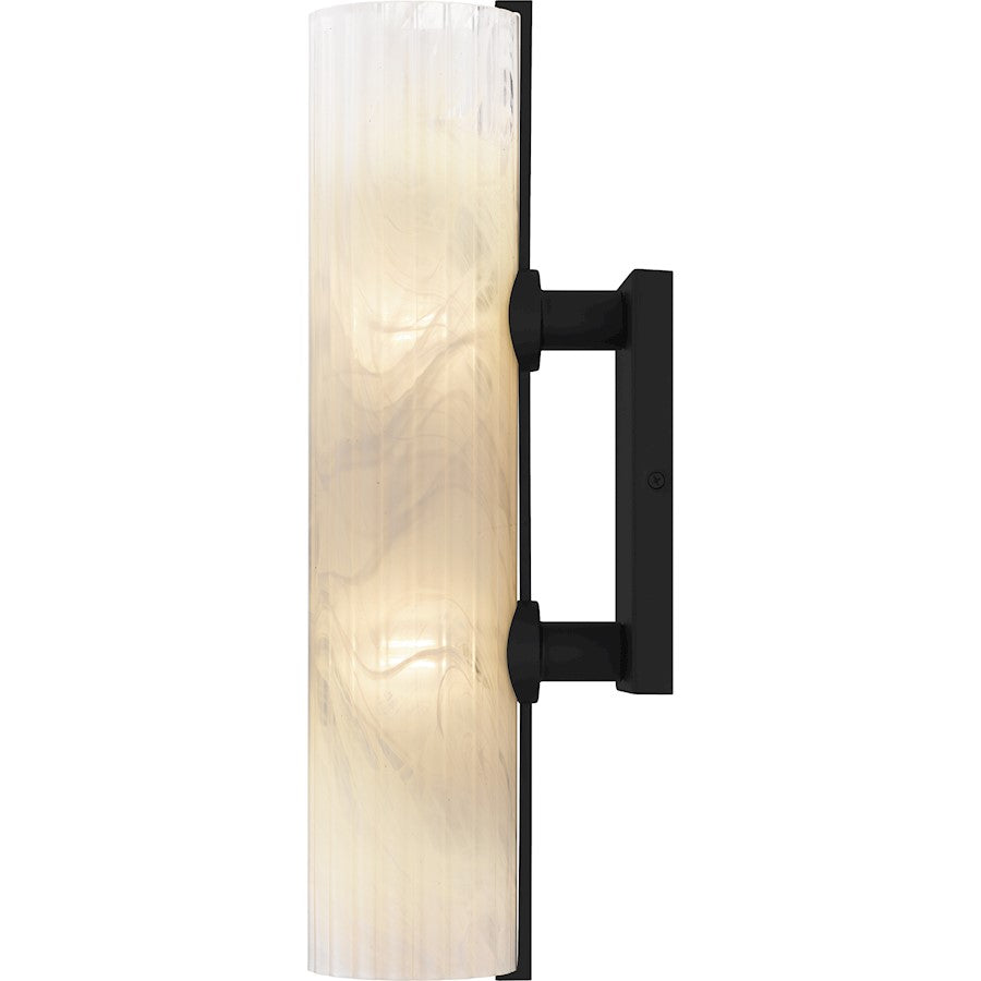 Curran 2Lt Wall Sconce, Black/Clear Ribbed Swirl
