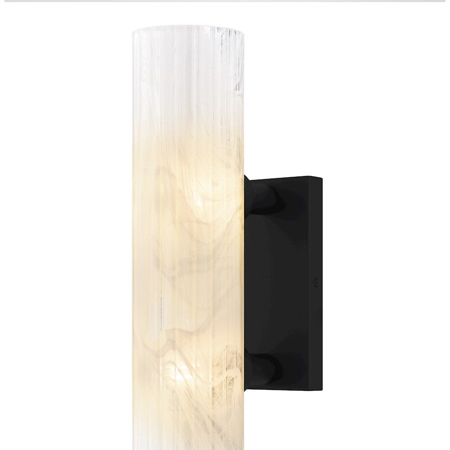 Curran 2Lt Wall Sconce, Black/Clear Ribbed Swirl