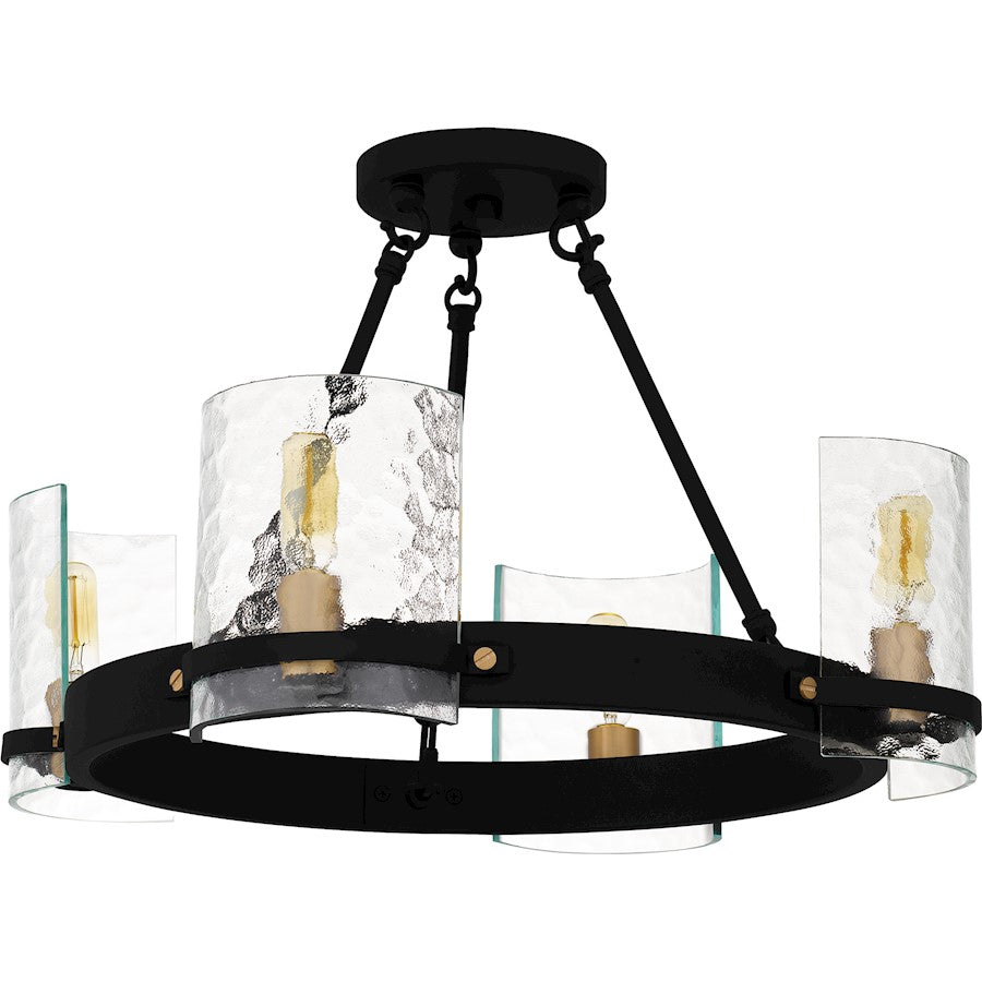Gloucester 4Lt Semi-Flush Mount, Black/Clear Hammered