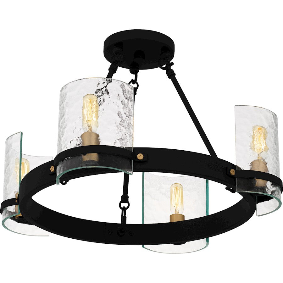 Gloucester 4Lt Semi-Flush Mount, Black/Clear Hammered