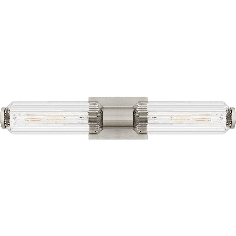 Hawes 2Light Bath Light, Brushed Nickel/Clear Ribbed Glass