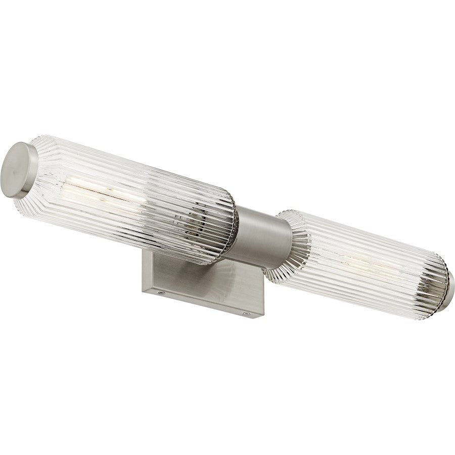 Hawes 2Light Bath Light, Brushed Nickel/Clear Ribbed Glass