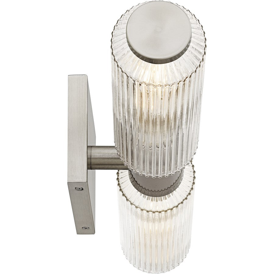 Hawes 2Light Bath Light, Brushed Nickel/Clear Ribbed Glass