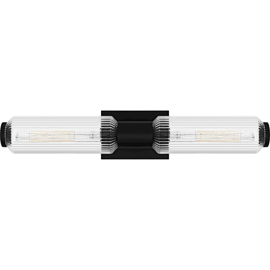 Hawes 2Light Bath Light, Matte Black/Clear Ribbed Glass