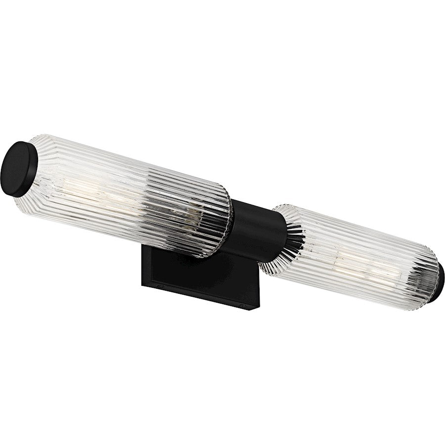 Hawes 2Light Bath Light, Matte Black/Clear Ribbed Glass