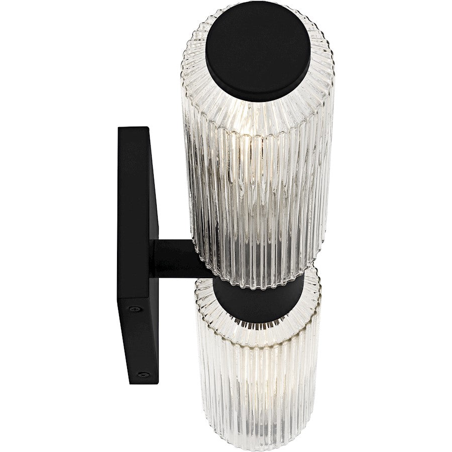 Hawes 2Light Bath Light, Matte Black/Clear Ribbed Glass
