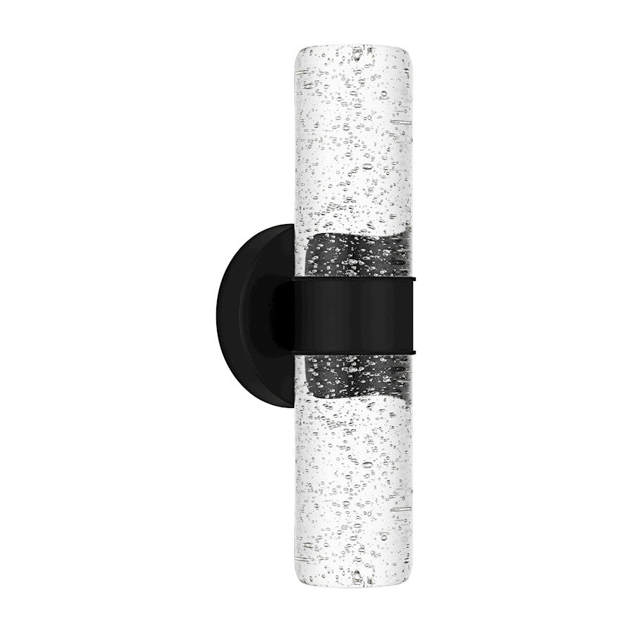 Kaia LED 14" Outdoor Lantern, Black/Clear Bubble Glass