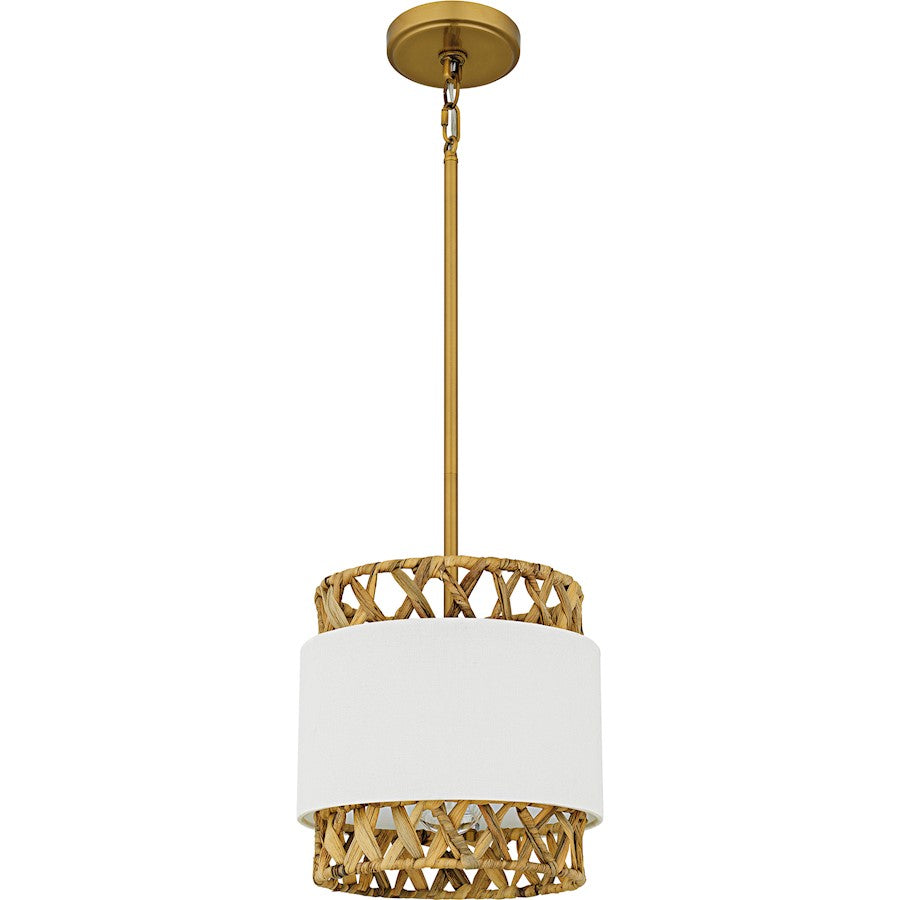 Kate 1Lt Mini Pendant, Gold/White Linen And Rattan
