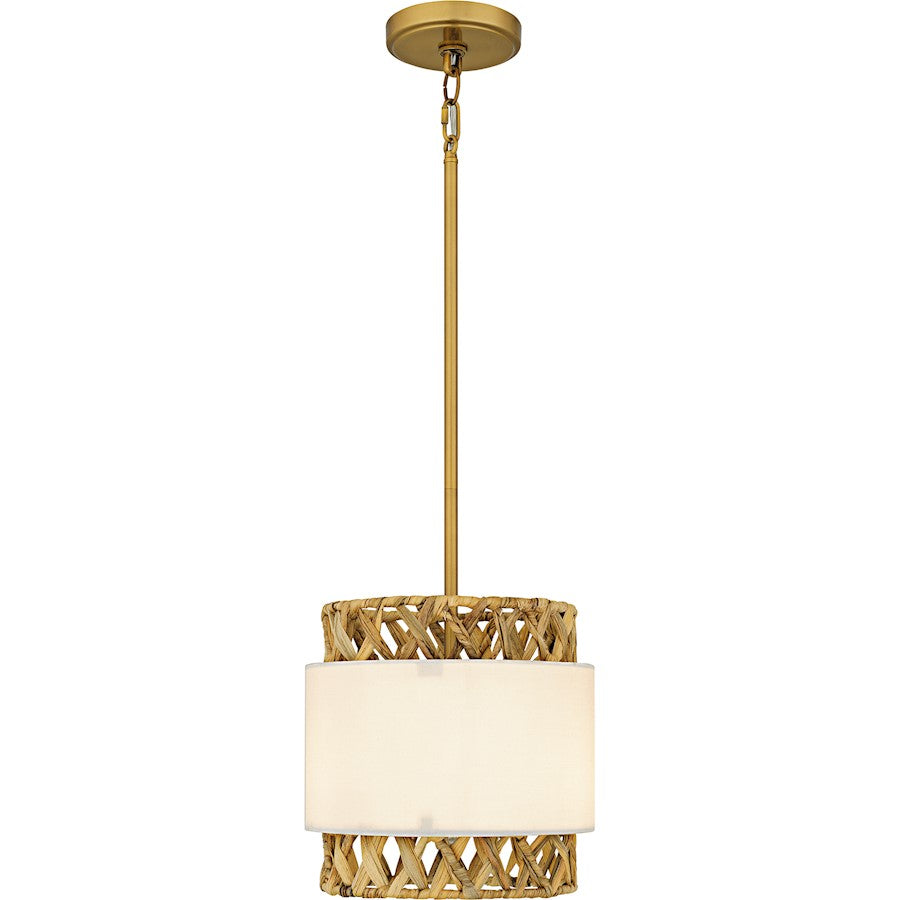 Kate 1Lt Mini Pendant, Gold/White Linen And Rattan