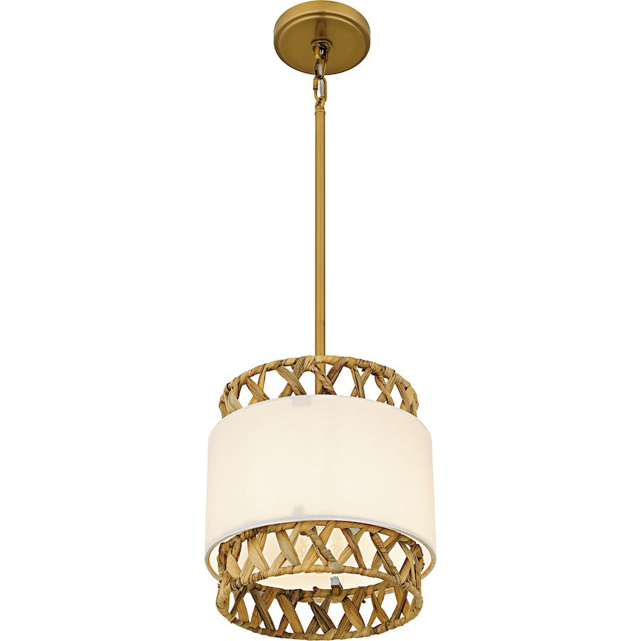 Kate 1Lt Mini Pendant, Gold/White Linen And Rattan