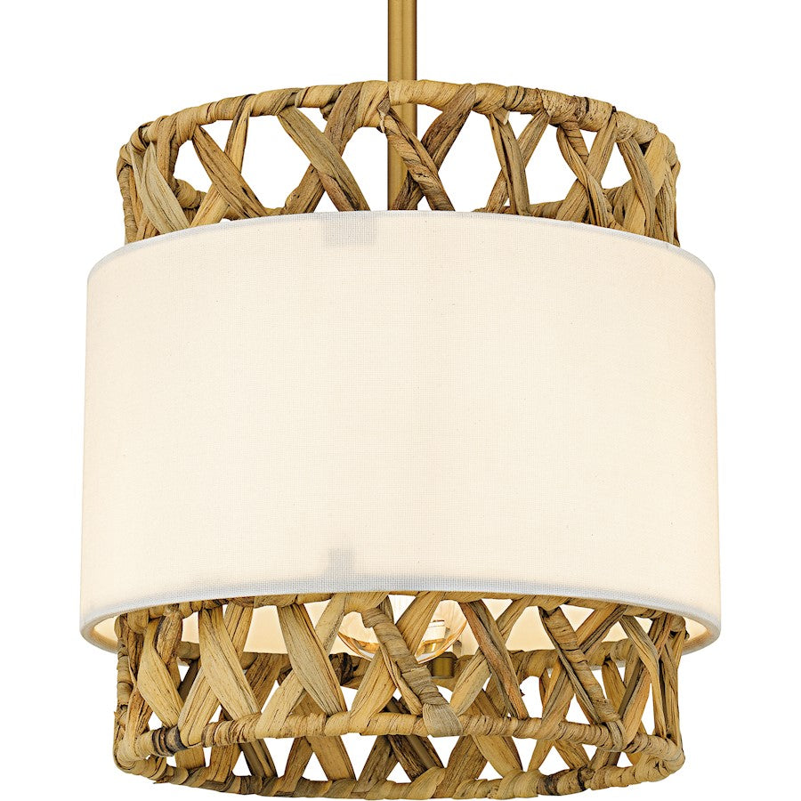 Kate 1Lt Mini Pendant, Gold/White Linen And Rattan