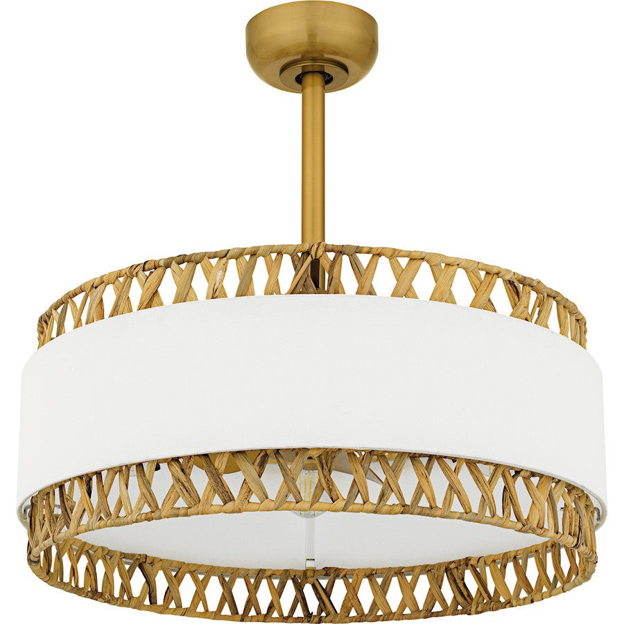 Kate 4Light Fandelier, Brushed Gold/White Linen And Rattan