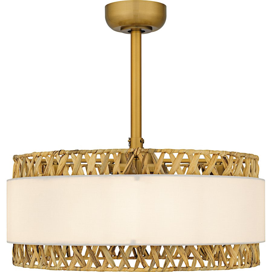 Kate 4Light Fandelier, Brushed Gold/White Linen And Rattan
