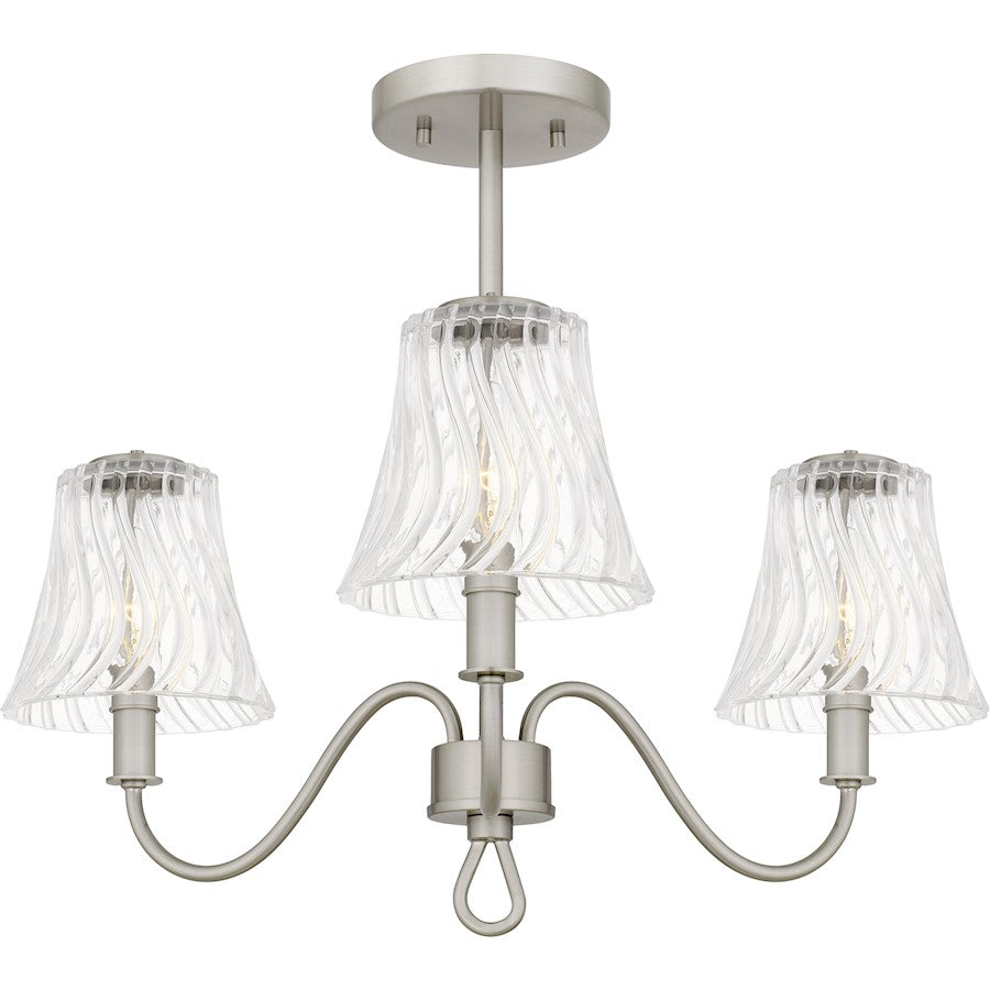 Quoizel McKinney 3Lt Semi-Flush Mount, Nickel/Clear Swirl - MCK1722BN