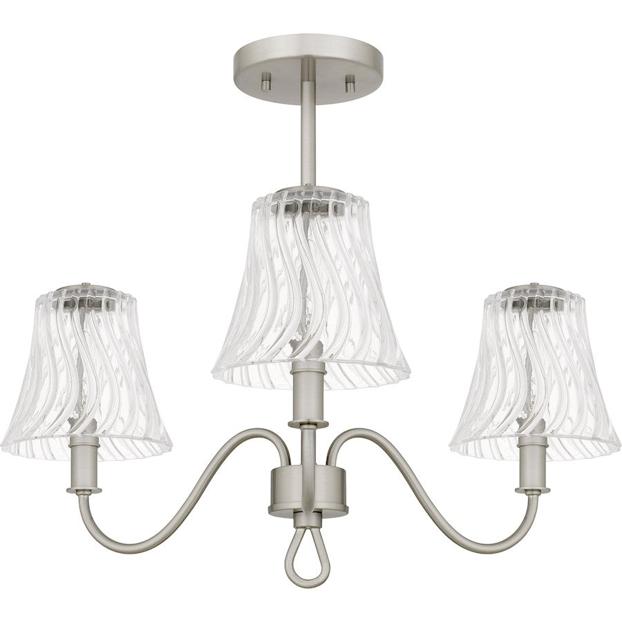 McKinney 3Lt Semi-Flush Mount, Nickel/Clear Swirl