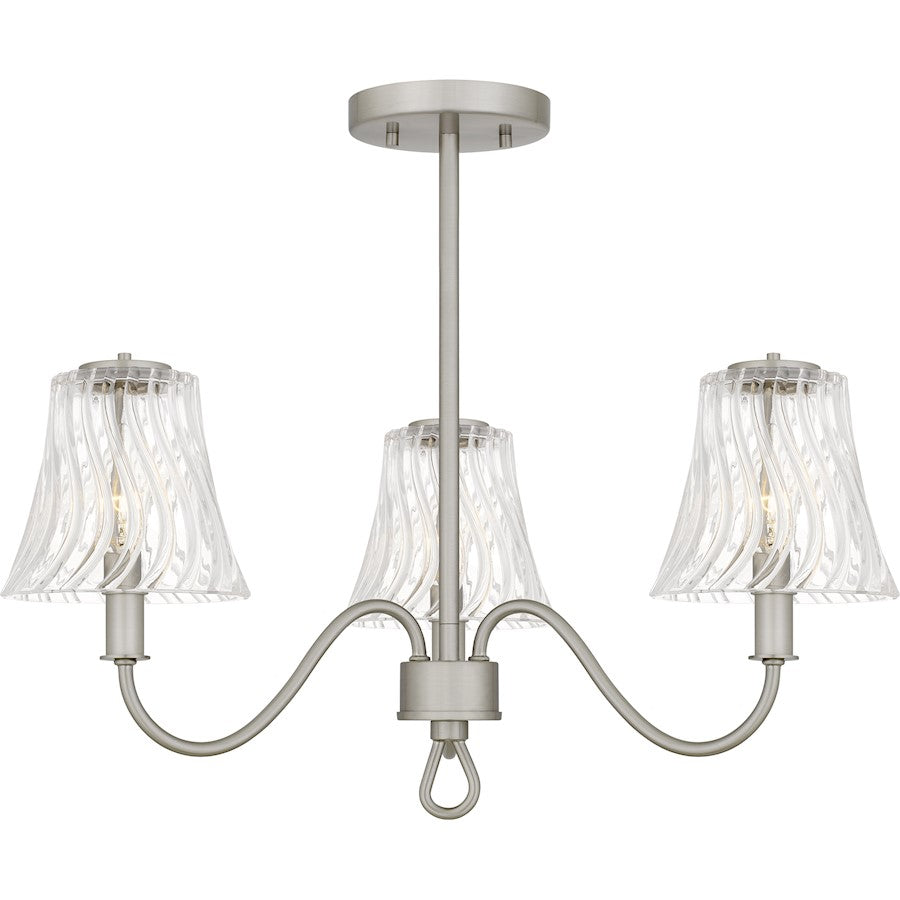 McKinney 3Lt Semi-Flush Mount, Nickel/Clear Swirl