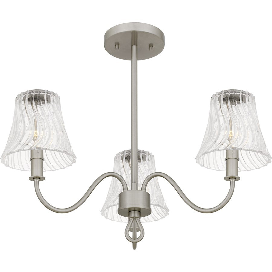 McKinney 3Lt Semi-Flush Mount, Nickel/Clear Swirl